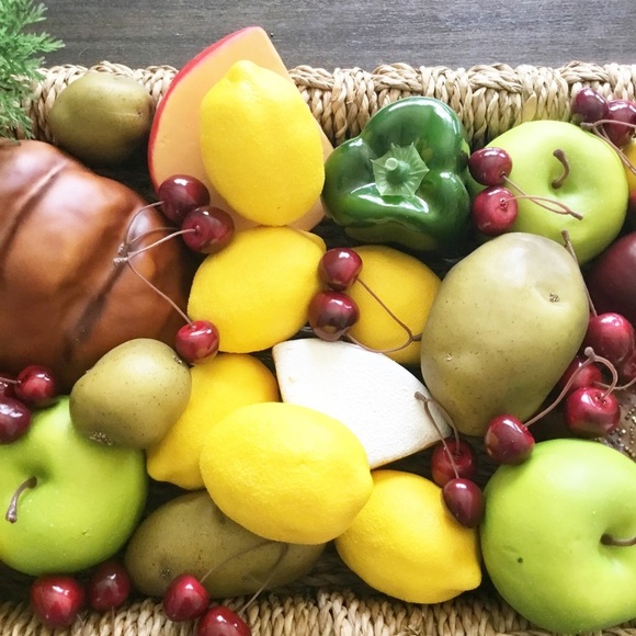 Faux Decorative Realistic Artificial Fake Fruit Apples Bread Cherries Basket - Picture 6 of 7